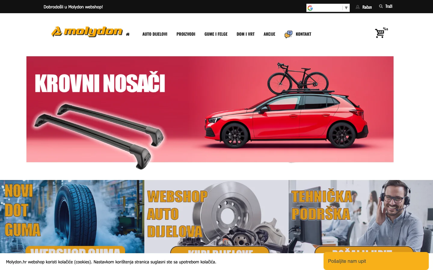 Molydon — Webshop de piese și accesorii auto aftermarket pentru piața croată. Anvelope, jante, uleiuri, produse de îngrijire auto, plus o variantă B2B pentru clienți companii alături de vitrina retail.